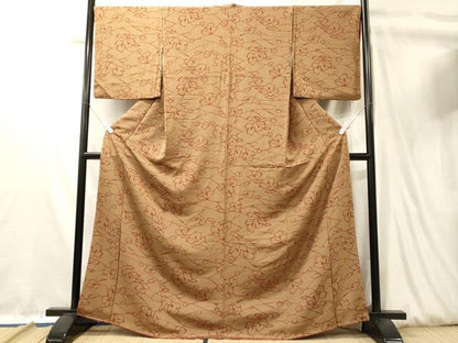 平和屋着物■上質な小紋　抽象文　鬼しぼ縮緬　正絹　逸品　CABL0525oy