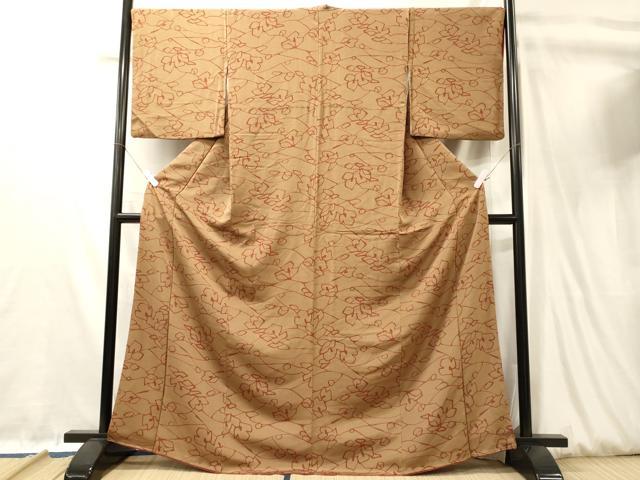平和屋着物■上質な小紋　抽象文　鬼しぼ縮緬　正絹　逸品　CABL0525oy