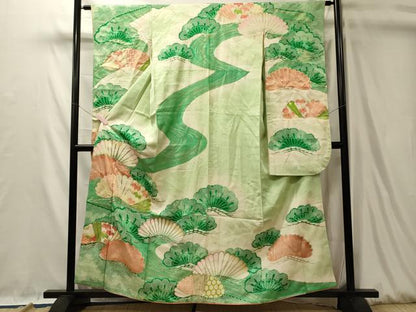 平和屋着物■豪華振袖　駒刺繍　流水笠松文　金彩　正絹　逸品　CABL0526oy