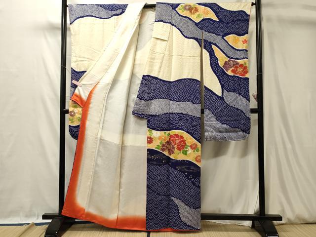 平和屋着物■豪華振袖　駒刺繍　絞り　吉祥草花文　金彩　正絹　逸品　未使用　CABL0528oy