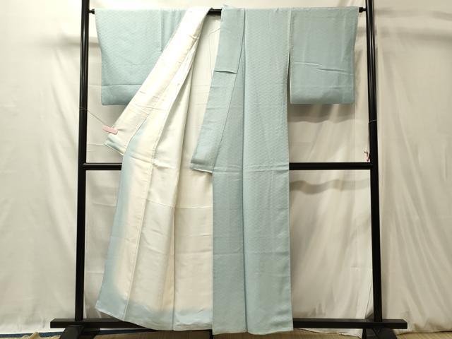 平和屋着物■上質な色無地　作家物　檜垣地紋　水浅葱色　正絹　逸品　CABL0529oy