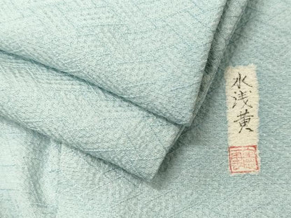 平和屋着物■上質な色無地　作家物　檜垣地紋　水浅葱色　正絹　逸品　CABL0529oy