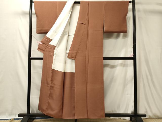平和屋着物■上質な色無地　砥茶色　鬼しぼ縮緬　正絹　逸品　CABL0530oy