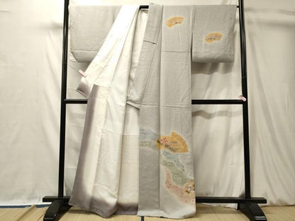 平和屋着物■訪問着　手描き　地紙重ね流水花松文　暈し染め　金彩　正絹　逸品　CABL0534oy