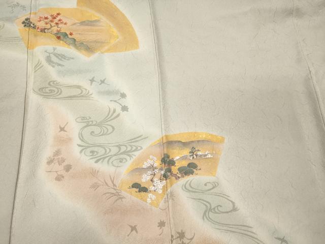 平和屋着物■訪問着　手描き　地紙重ね流水花松文　暈し染め　金彩　正絹　逸品　CABL0534oy
