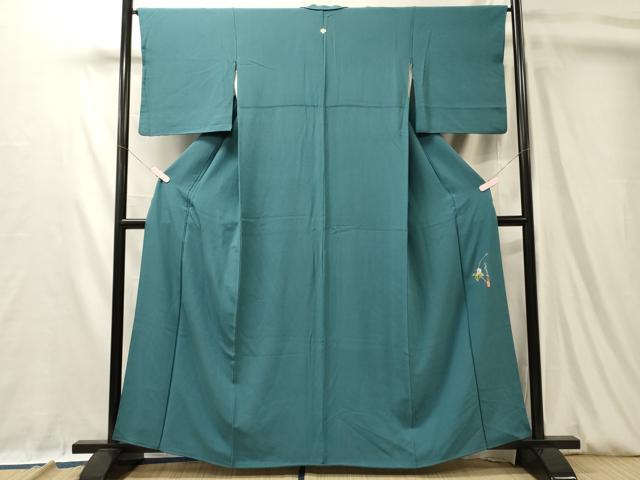 平和屋着物■本草木染作家　瑞寶　色無地　青碧色　正絹　逸品　CABL0536oy
