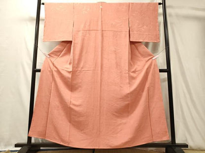 平和屋着物■上質な色無地　風景地紋　甚三紅色　正絹　逸品　未使用　CABL0538oy