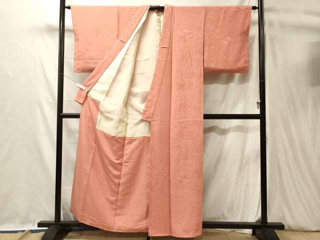平和屋着物■上質な色無地　風景地紋　甚三紅色　正絹　逸品　未使用　CABL0538oy