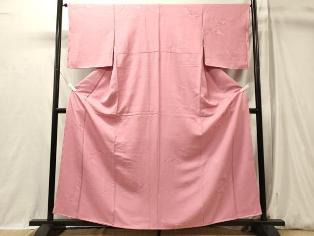 平和屋着物■上質な色無地　芝草花地紋　紅梅色　反端付き　正絹　逸品　未使用　CABL0547oy