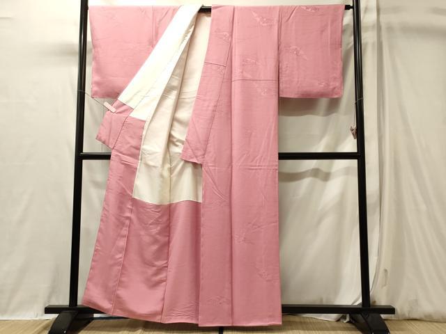 平和屋着物■上質な色無地　芝草花地紋　紅梅色　反端付き　正絹　逸品　未使用　CABL0547oy