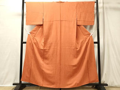 平和屋着物■上質な色無地　杢目地紋　柿色　正絹　逸品　CABL0553oy