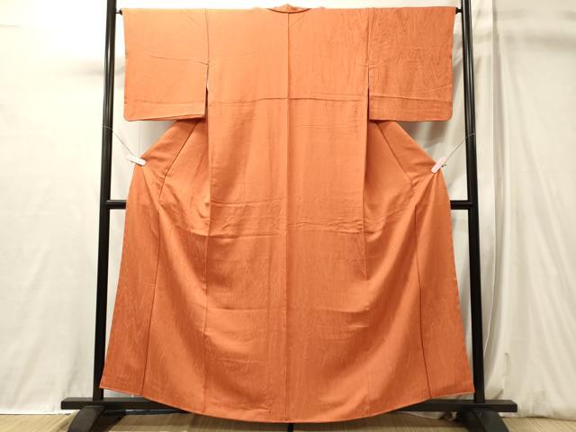 平和屋着物■上質な色無地　杢目地紋　柿色　正絹　逸品　CABL0553oy
