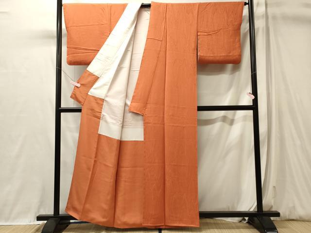 平和屋着物■上質な色無地　杢目地紋　柿色　正絹　逸品　CABL0553oy