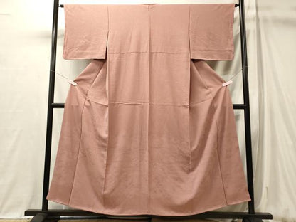 平和屋着物■上質な色無地　流水草花地紋　珊瑚色　正絹　逸品　未使用　CABL0569oy
