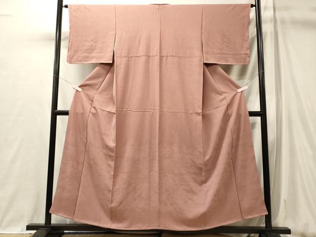 平和屋着物■上質な色無地　流水草花地紋　珊瑚色　正絹　逸品　未使用　CABL0569oy