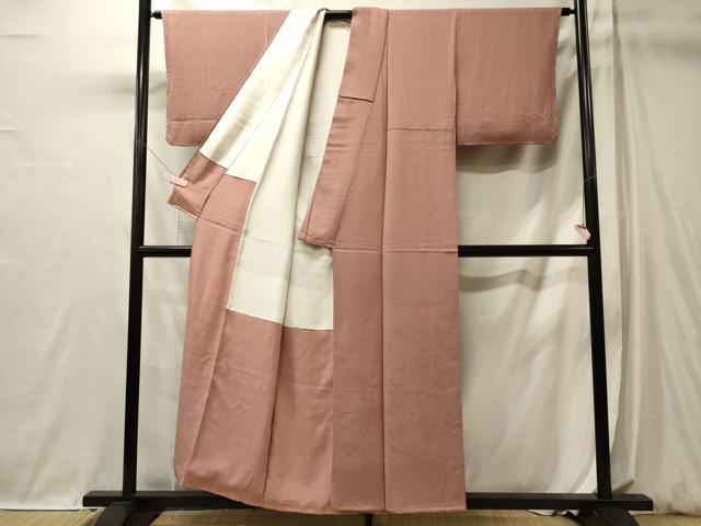 平和屋着物■上質な色無地　流水草花地紋　珊瑚色　正絹　逸品　未使用　CABL0569oy