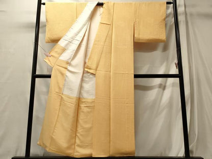 平和屋着物■上質な色無地　吉祥地紋　卵色　正絹　逸品　CABL0575oy
