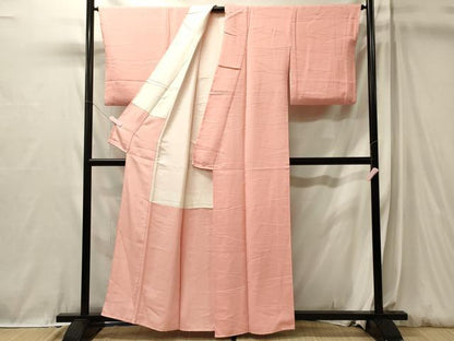 平和屋着物■上質な色無地　斜線地紋　珊瑚色　正絹　逸品　CABL0577oy