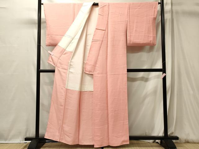 平和屋着物■上質な色無地　斜線地紋　珊瑚色　正絹　逸品　CABL0577oy