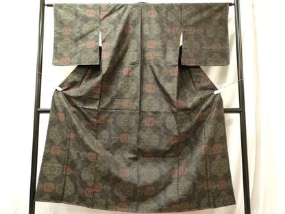 平和屋着物■本場大島紬　幾何学花文　正絹　逸品　未使用　CABL0584oy