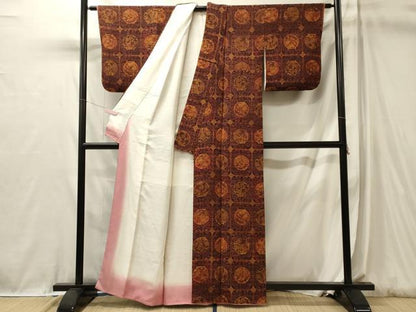 平和屋着物■上質な小紋　吉祥草花丸文　鬼しぼ縮緬　正絹　逸品　CABL0585oy