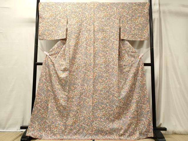 平和屋着物■上質な小紋　流水草花文　ロング丈　正絹　逸品　未使用　CABL0587oy