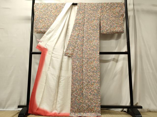 平和屋着物■上質な小紋　流水草花文　ロング丈　正絹　逸品　未使用　CABL0587oy
