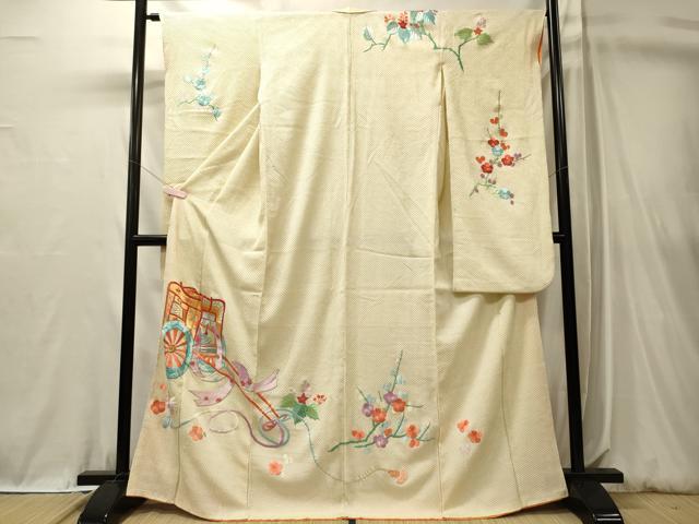 平和屋着物■豪華振袖　駒刺繍　総絞り　御所車花文　金銀糸　正絹　逸品　CABL0593oy