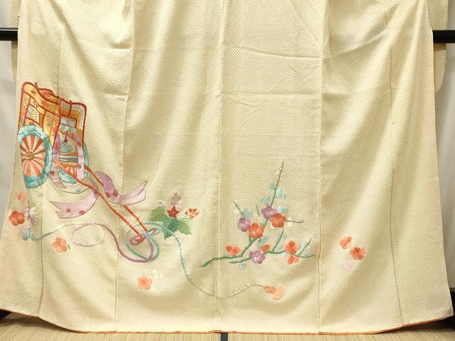平和屋着物■豪華振袖　駒刺繍　総絞り　御所車花文　金銀糸　正絹　逸品　CABL0593oy