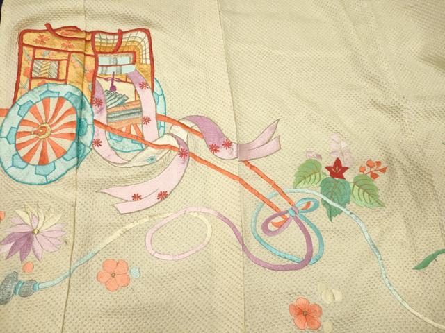 平和屋着物■豪華振袖　駒刺繍　総絞り　御所車花文　金銀糸　正絹　逸品　CABL0593oy