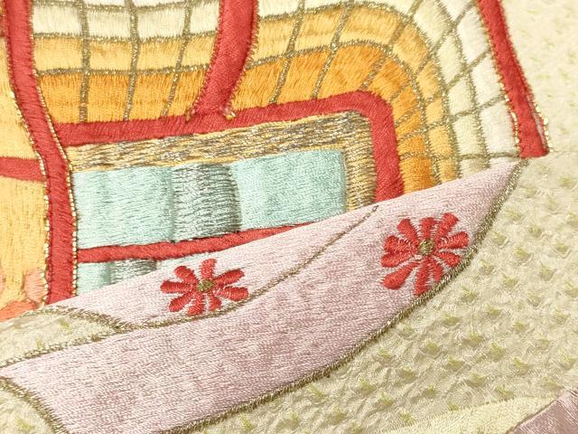 平和屋着物■豪華振袖　駒刺繍　総絞り　御所車花文　金銀糸　正絹　逸品　CABL0593oy