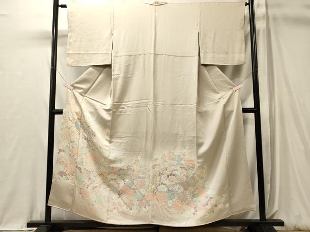 平和屋着物■豪華色留袖　刺繍　扇面尾長鳥花文　暈し染め　金糸　正絹　逸品　CABL0598oy