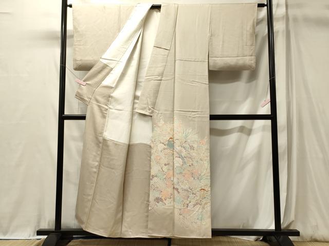 平和屋着物■豪華色留袖　刺繍　扇面尾長鳥花文　暈し染め　金糸　正絹　逸品　CABL0598oy