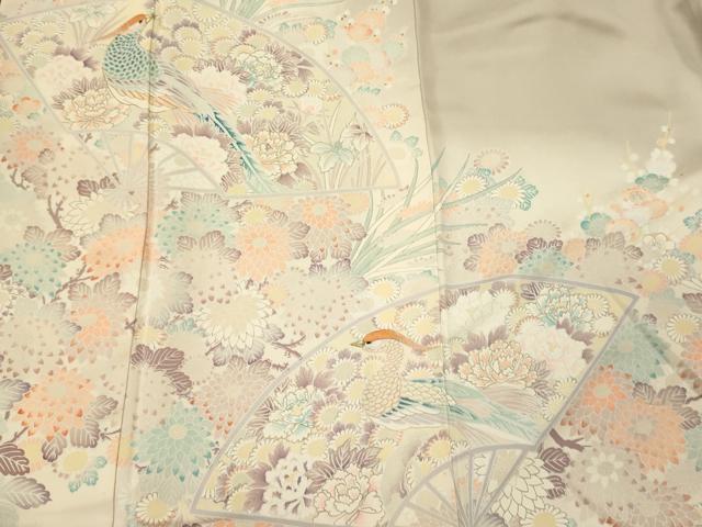 平和屋着物■豪華色留袖　刺繍　扇面尾長鳥花文　暈し染め　金糸　正絹　逸品　CABL0598oy