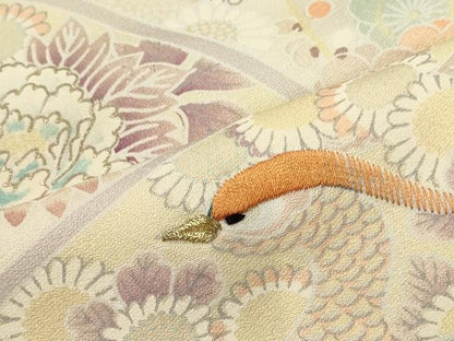 平和屋着物■豪華色留袖　刺繍　扇面尾長鳥花文　暈し染め　金糸　正絹　逸品　CABL0598oy