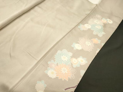 平和屋着物■豪華色留袖　刺繍　扇面尾長鳥花文　暈し染め　金糸　正絹　逸品　CABL0598oy