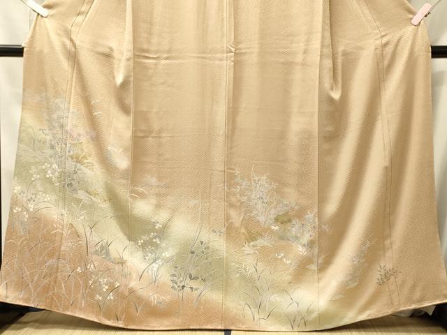 平和屋着物■訪問着　群鶴草花文　暈し染め　金彩　正絹　逸品　未使用　CABL0601oy