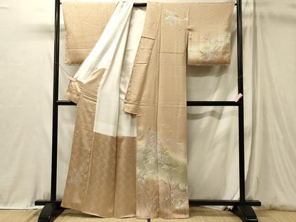 平和屋着物■訪問着　群鶴草花文　暈し染め　金彩　正絹　逸品　未使用　CABL0601oy