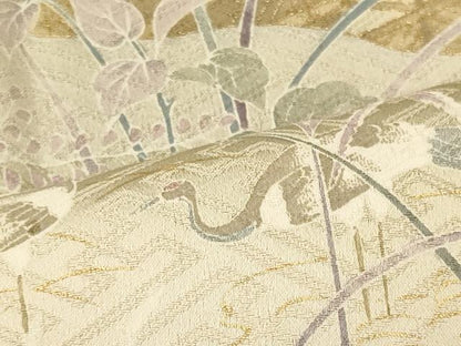平和屋着物■訪問着　群鶴草花文　暈し染め　金彩　正絹　逸品　未使用　CABL0601oy