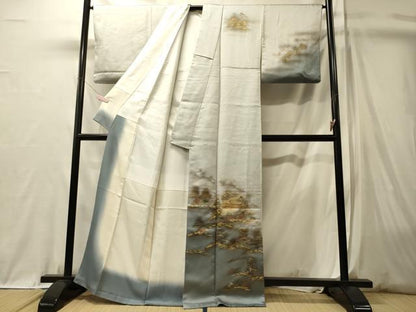 平和屋着物■訪問着　手描き　風景草木文　暈し染め　金銀彩　正絹　逸品　CABL0614oy