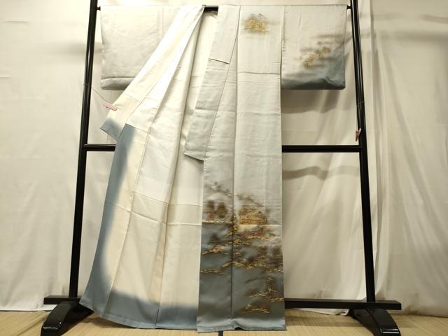 平和屋着物■訪問着　手描き　風景草木文　暈し染め　金銀彩　正絹　逸品　CABL0614oy