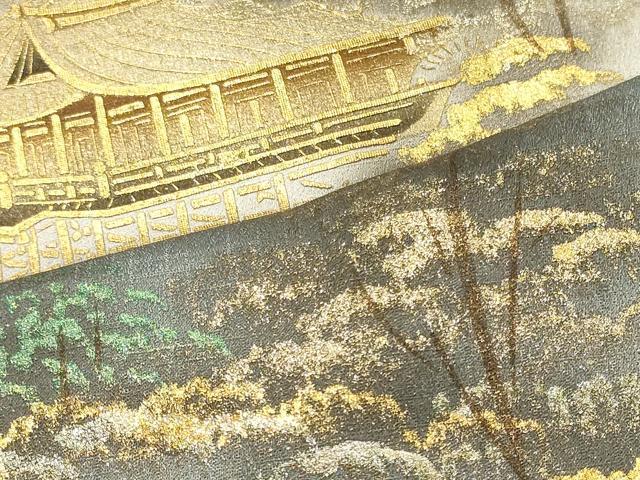 平和屋着物■訪問着　手描き　風景草木文　暈し染め　金銀彩　正絹　逸品　CABL0614oy