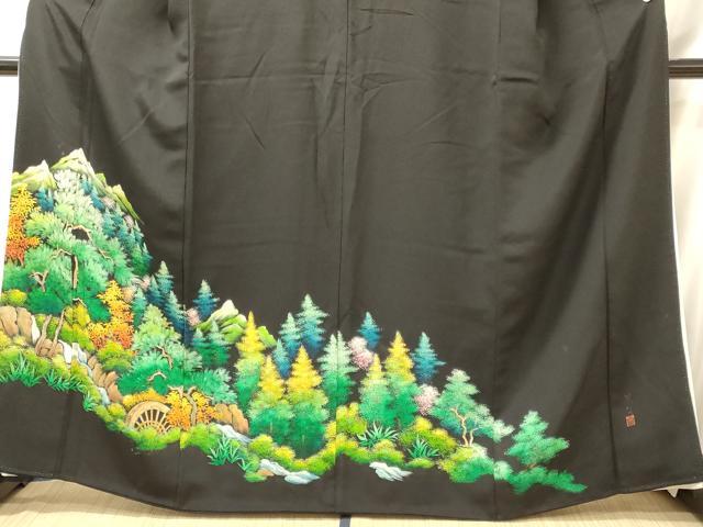 平和屋着物■豪華黒留袖　作家物　手描き　遠山枝松文　正絹　逸品　CABL0634oy
