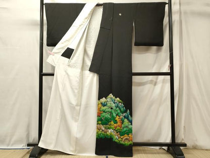 平和屋着物■豪華黒留袖　作家物　手描き　遠山枝松文　正絹　逸品　CABL0634oy