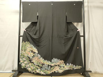 平和屋着物■豪華黒留袖　作家物　風景枝花松文　正絹　逸品　CABL0635oy