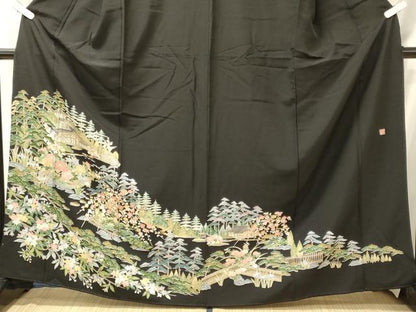 平和屋着物■豪華黒留袖　作家物　風景枝花松文　正絹　逸品　CABL0635oy