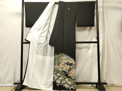 平和屋着物■豪華黒留袖　作家物　風景枝花松文　正絹　逸品　CABL0635oy