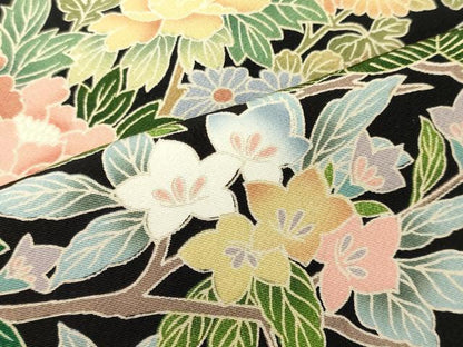 平和屋着物■豪華黒留袖　作家物　風景枝花松文　正絹　逸品　CABL0635oy