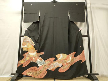 平和屋着物■豪華黒留袖　作家物　駒刺繍　飛鶴地紙花文　暈し染め　金彩　正絹　逸品　CABL0636oy