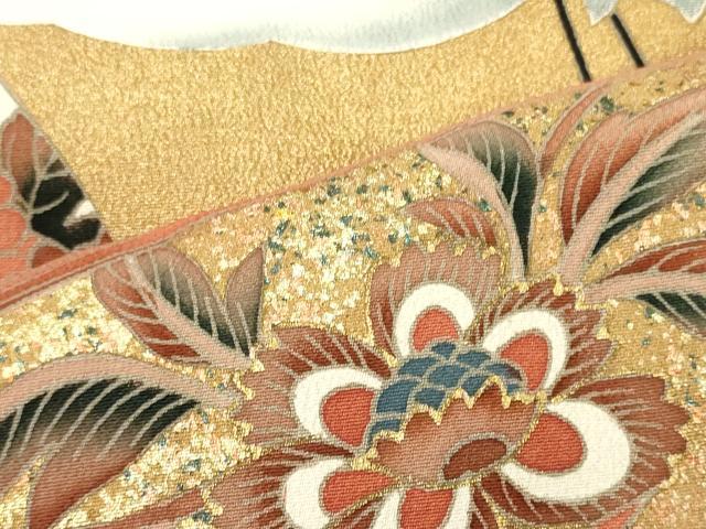 平和屋着物■豪華黒留袖　作家物　駒刺繍　飛鶴地紙花文　暈し染め　金彩　正絹　逸品　CABL0636oy